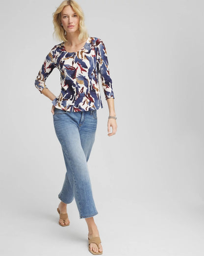 Printed Textured Scoopneck Cardigan