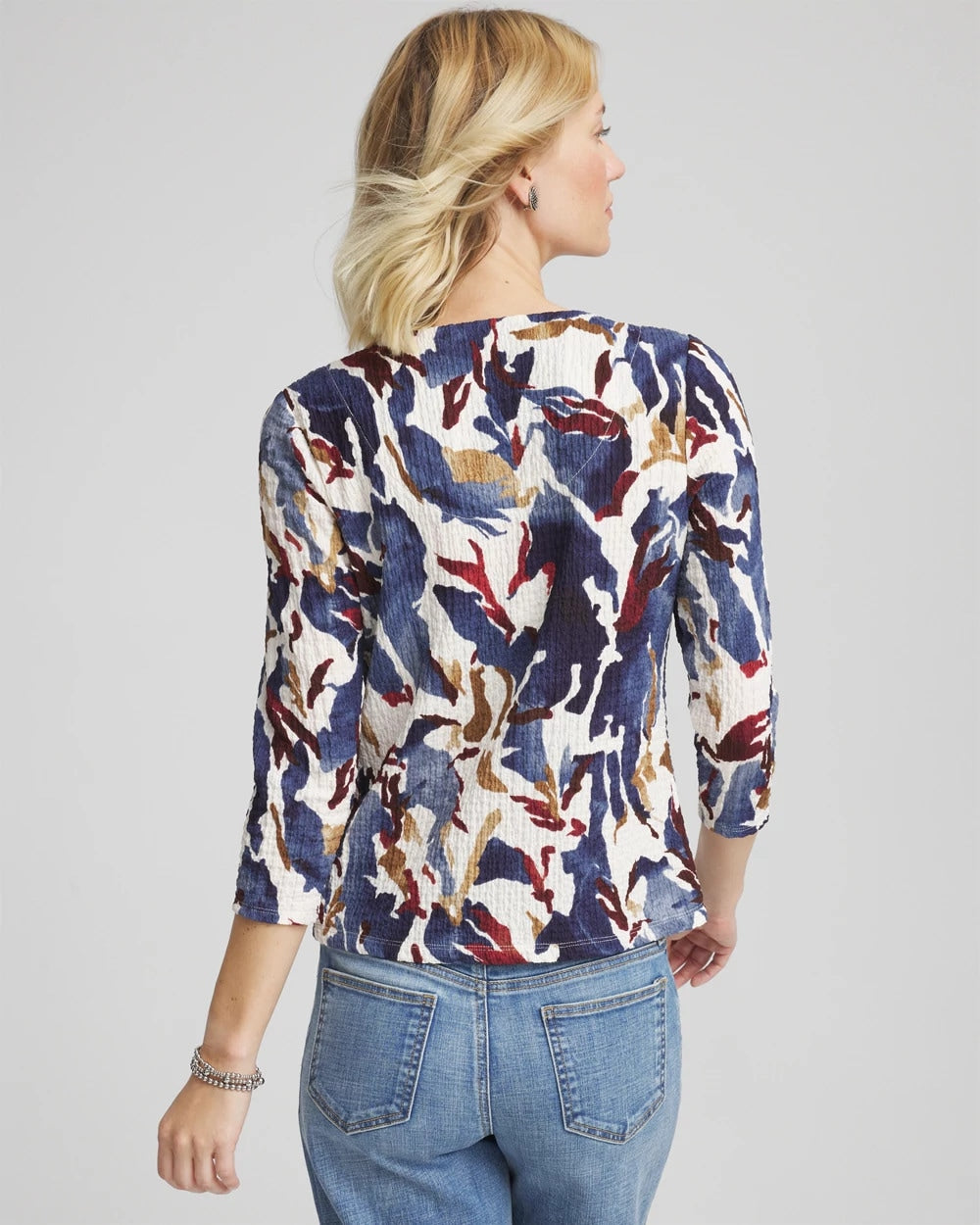 Printed Textured Scoopneck Cardigan