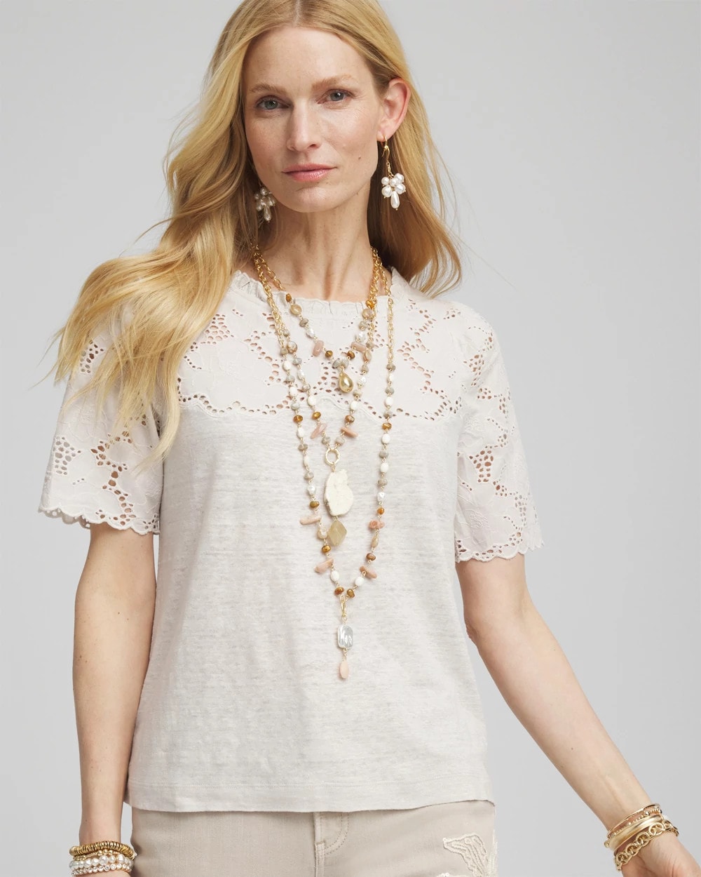 Embroidered Lace Linen Tee