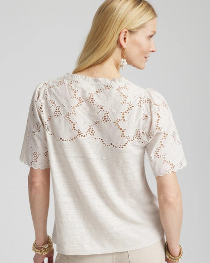 Embroidered Lace Linen Tee