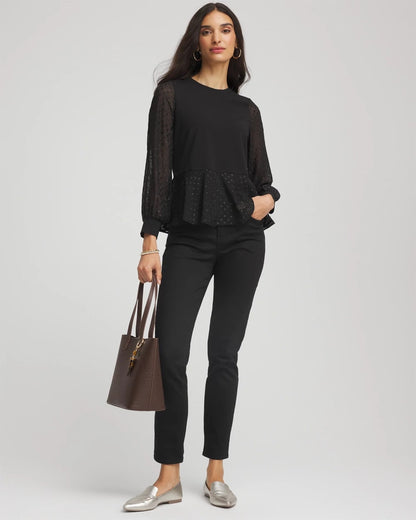 Clip-Dot Peplum Top