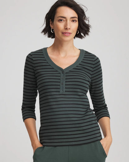 Zenergy® Ribbed Striped Henley Tee