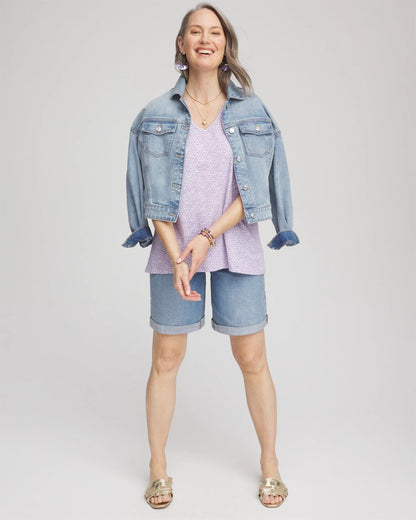 Polka-Dot Short Sleeve Forward Seam Tee