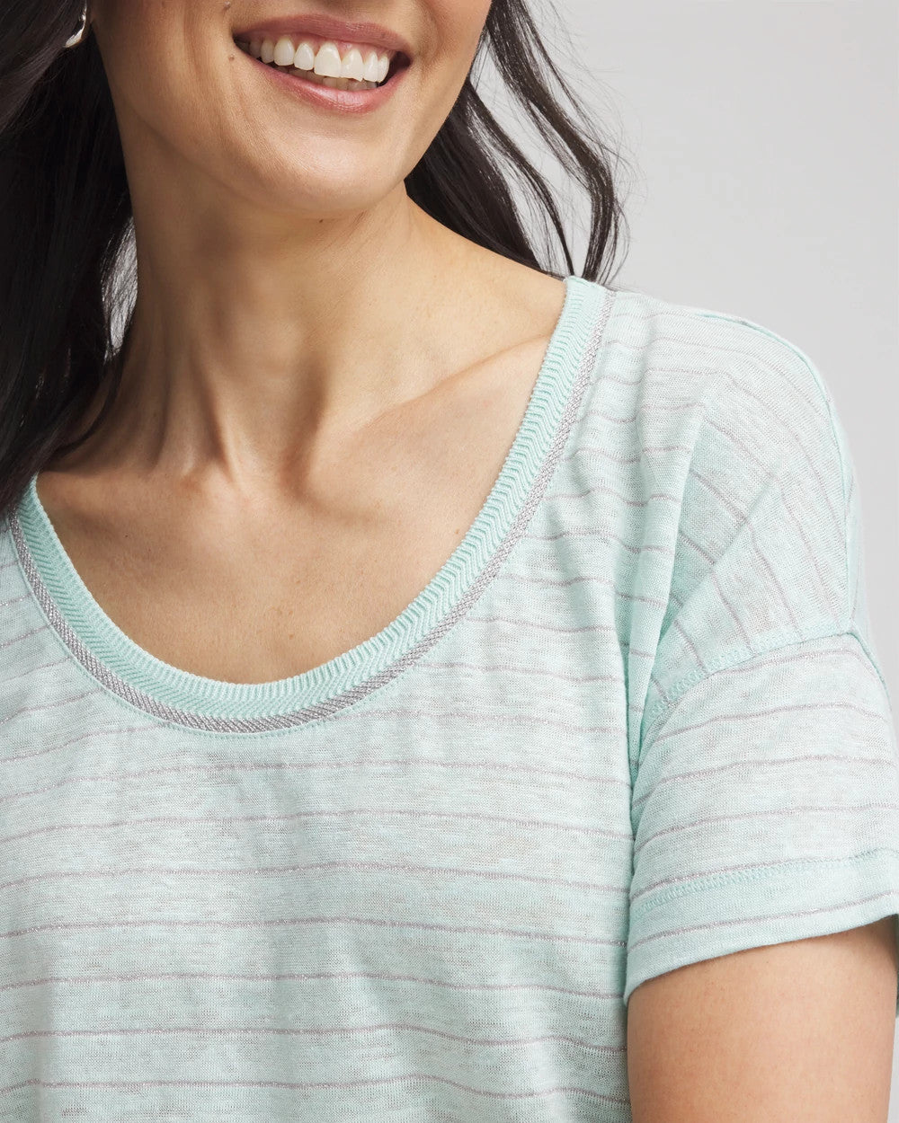 Striped Sweater-Trim Linen Tee