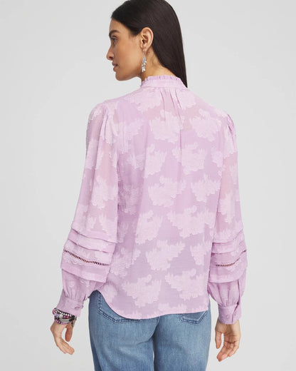 Textured Jacquard V-Neck Blouse