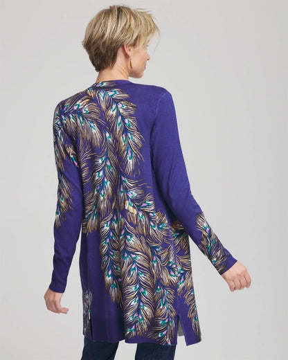 Ella Peacock-Print Cardigan Sweater