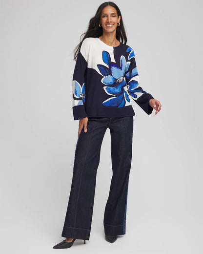 Floral Intarsia Crewneck Pullover