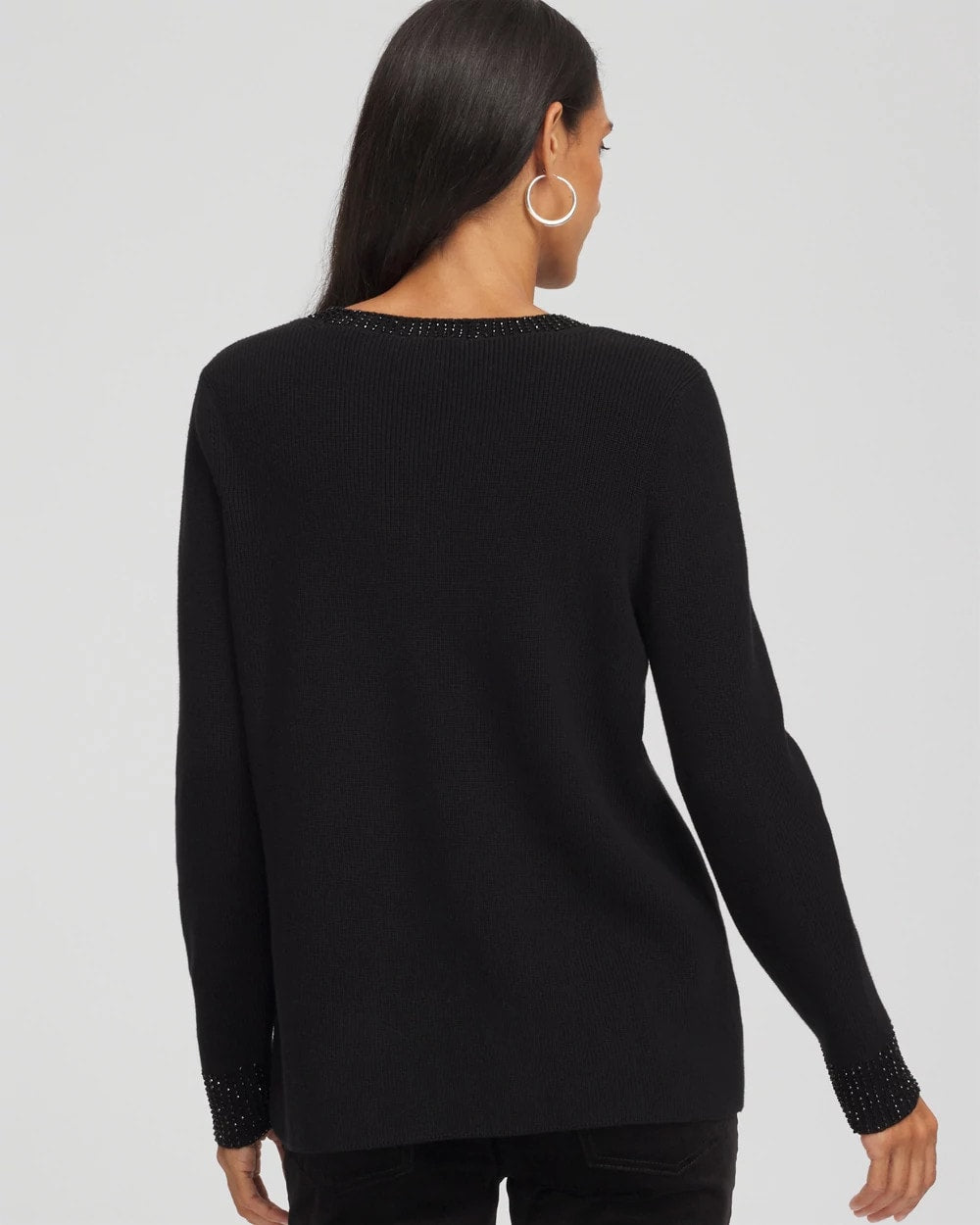 Embellished V-Neck Pullover Sweater