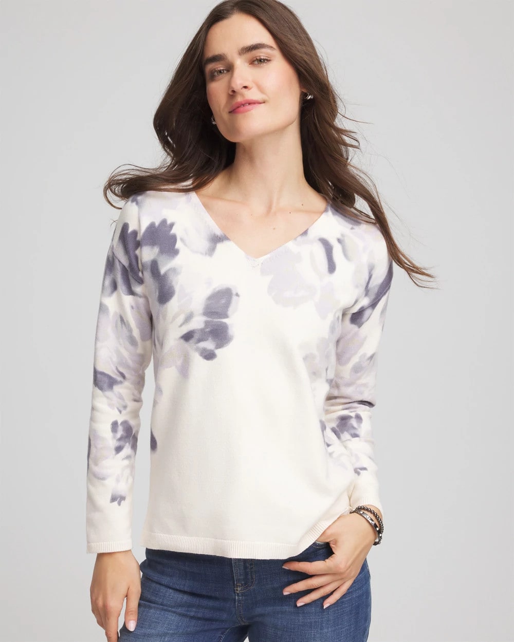 Printed V-Neck Sweater