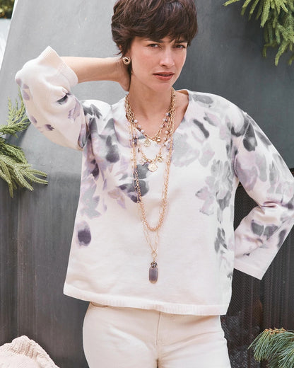 Printed V-Neck Sweater