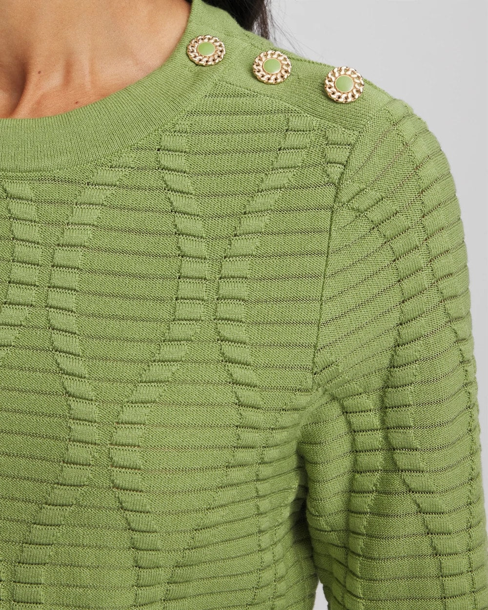 Button Shoulder Crewneck Pullover