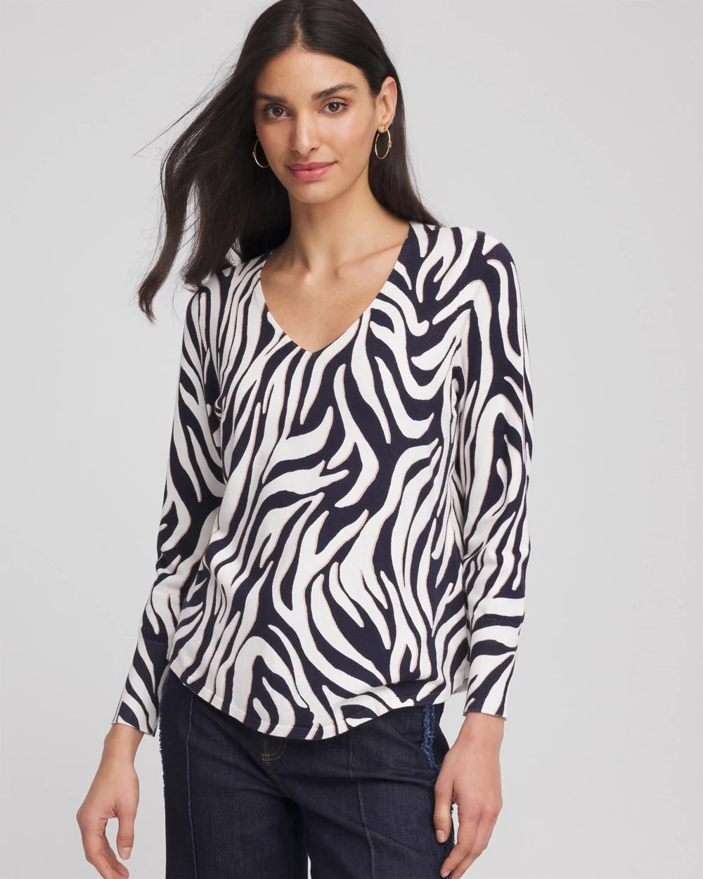 Ella Zebra V-Neck Pullover Sweater
