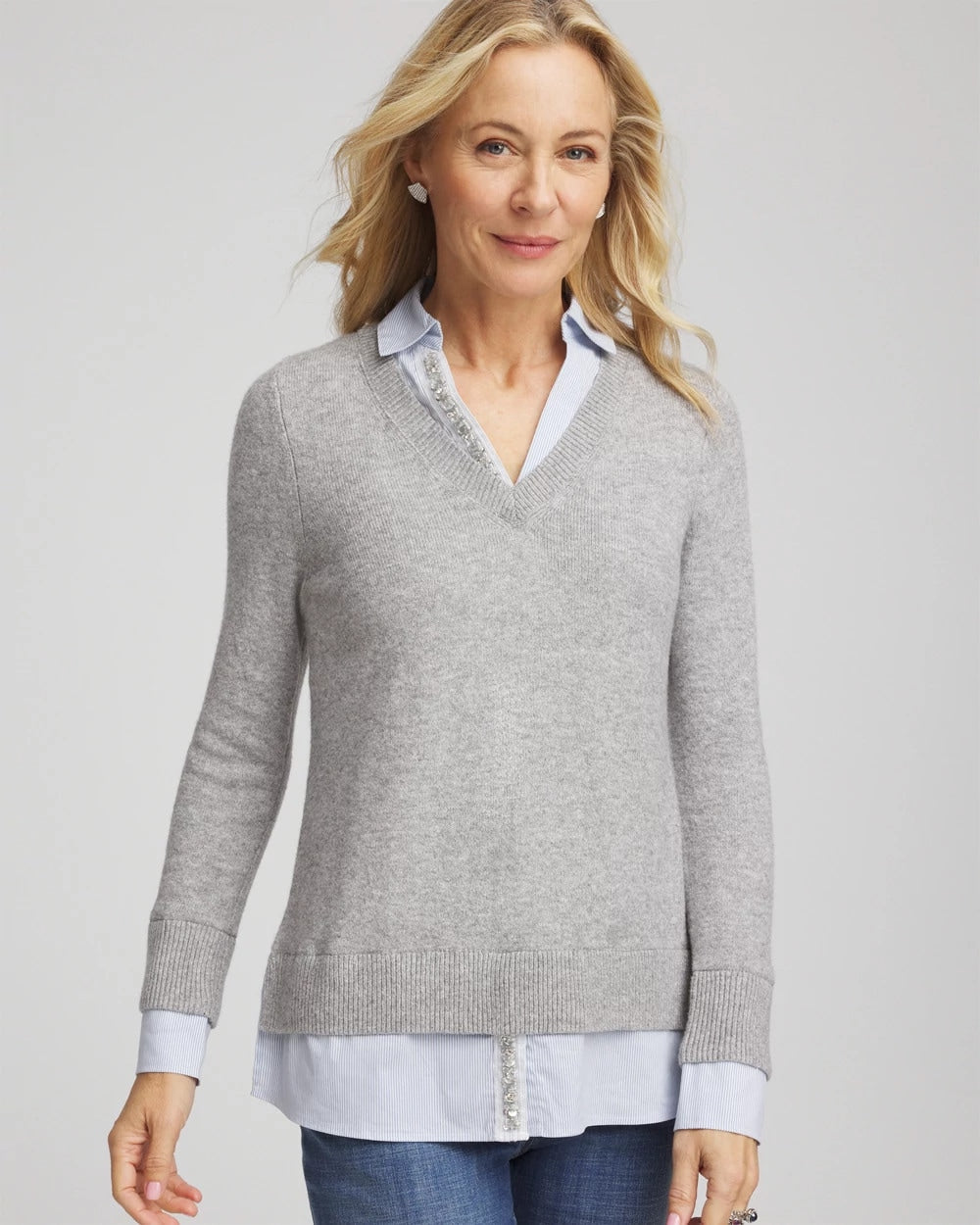 Sequin Built-In Shirt Knit Sweater
