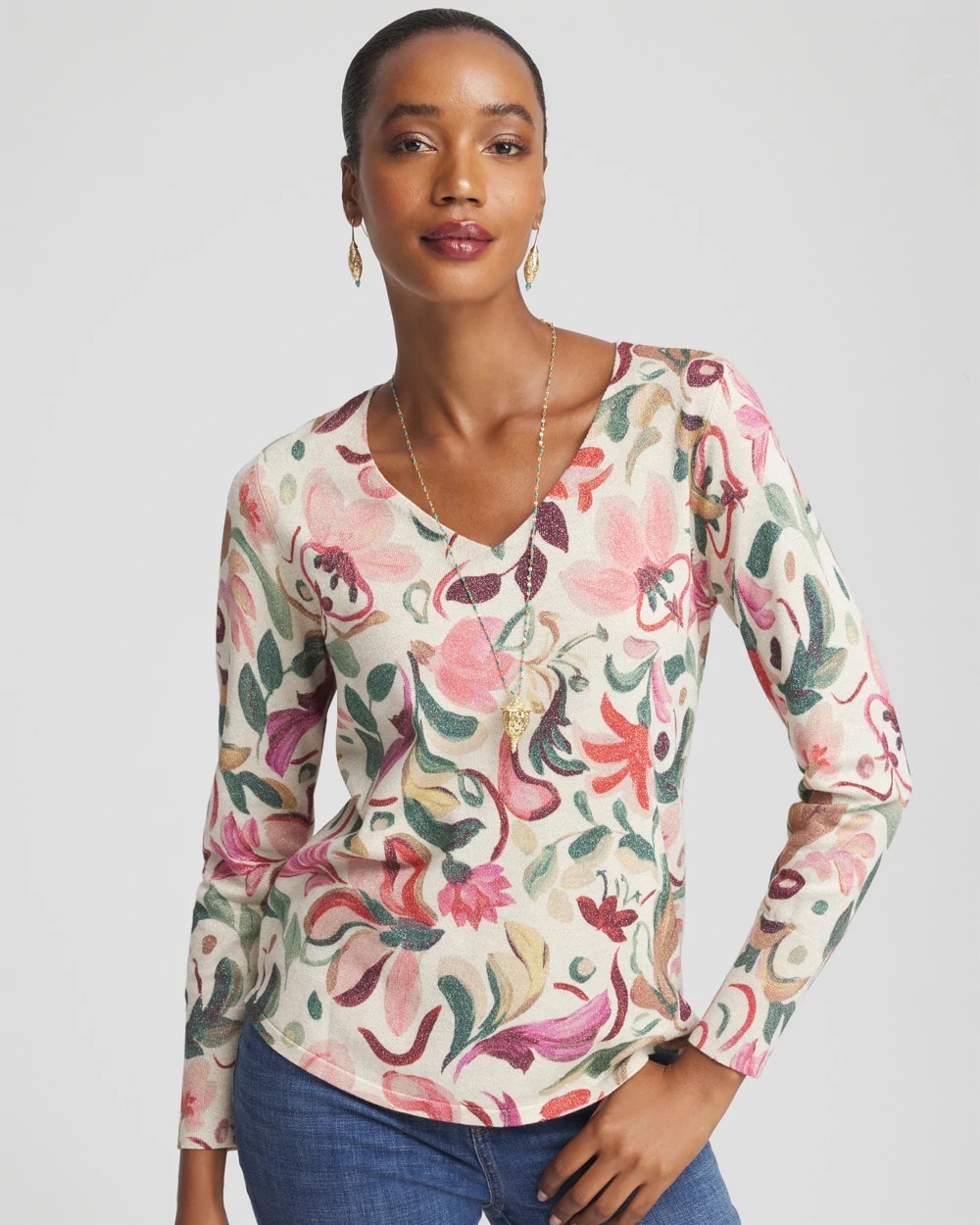 Ella V-Neck Floral Pullover Sweater