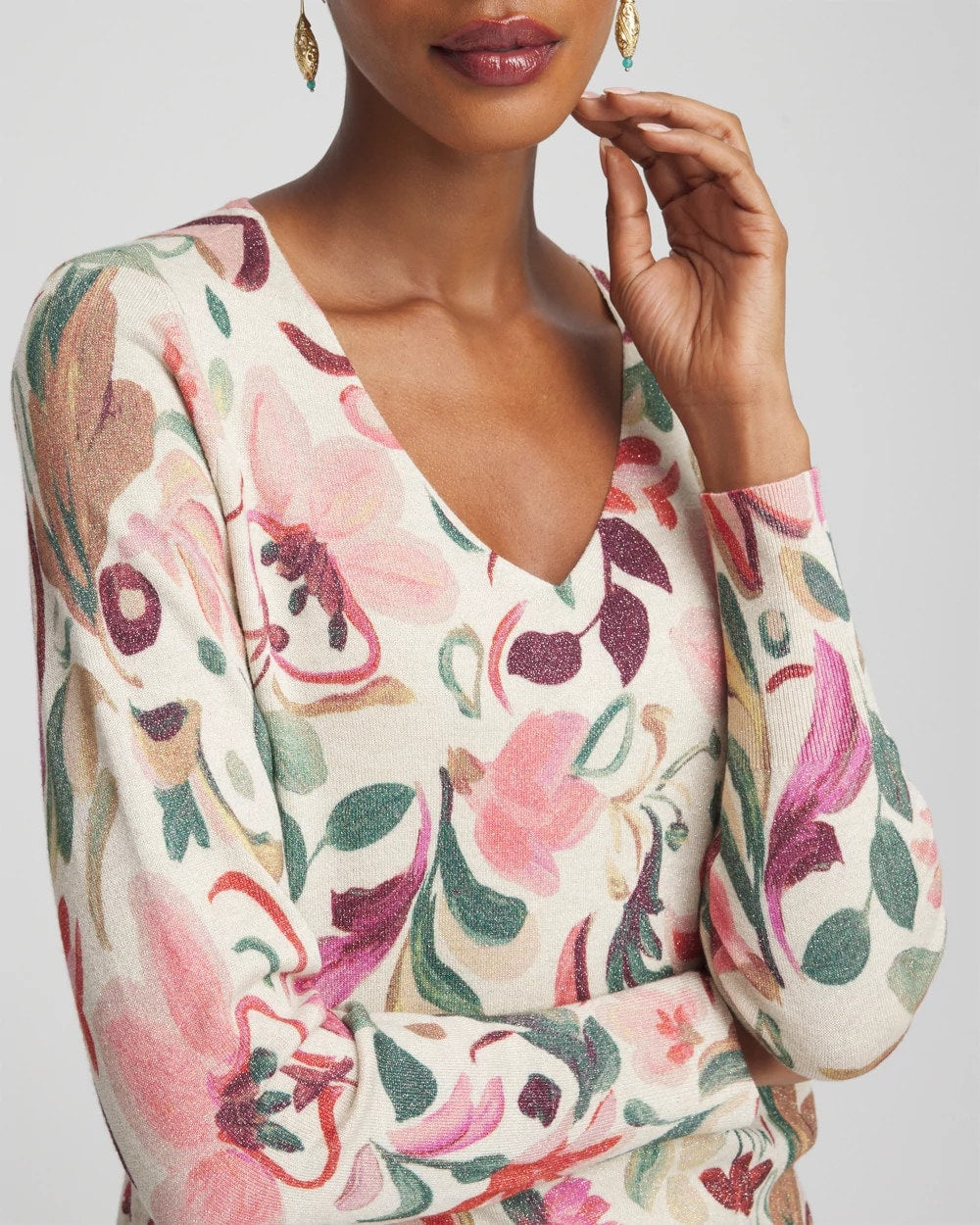Ella V-Neck Floral Pullover Sweater