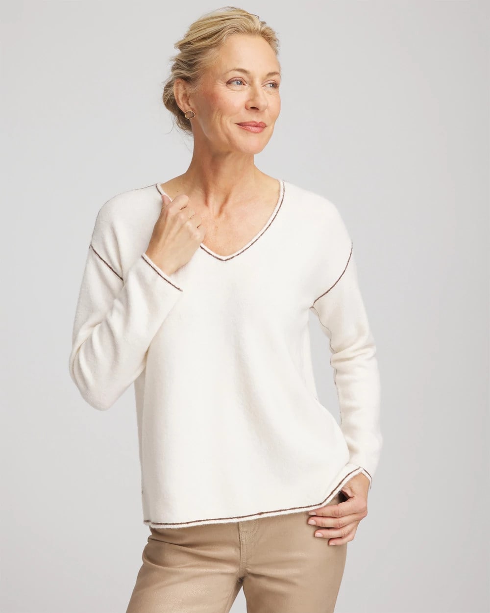 Contrast Stitch V-Neck Sweater