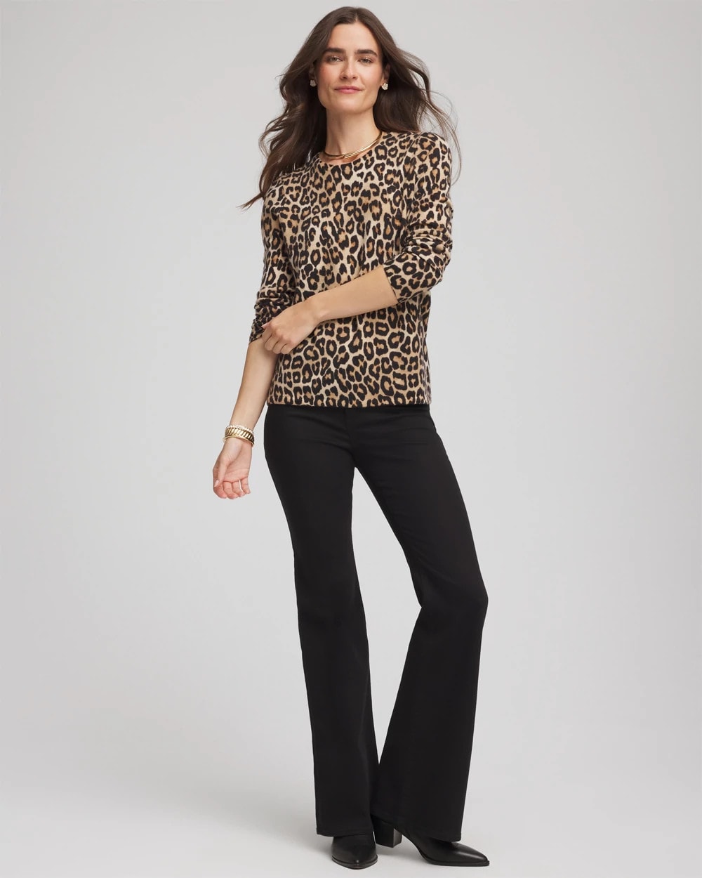 Cashmere Animal Long-Sleeve Pullover Sweater