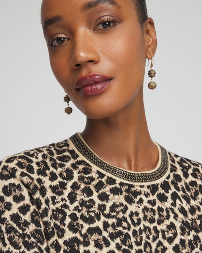 Embellished Crewneck Animal-Print Sweater