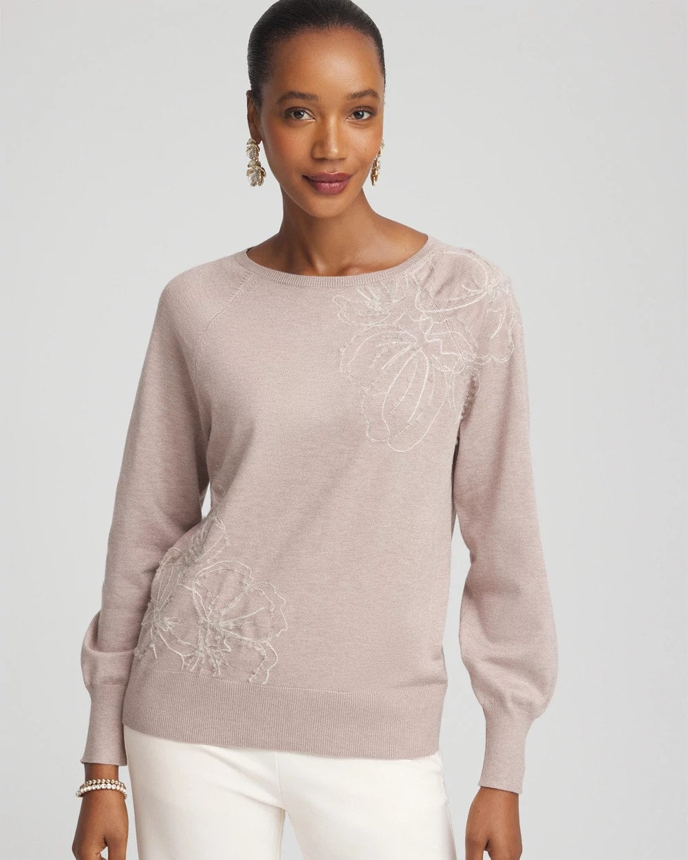 Embroidered Pull-Over Boatneck Sweater