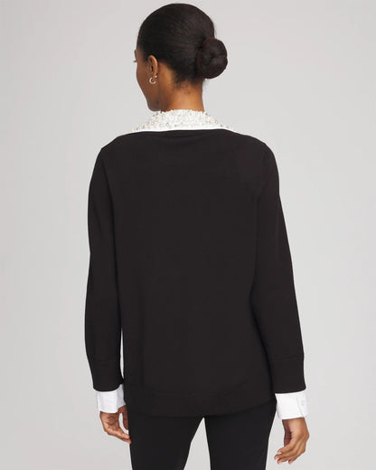Embellished Layered Collar Shirt Sweater