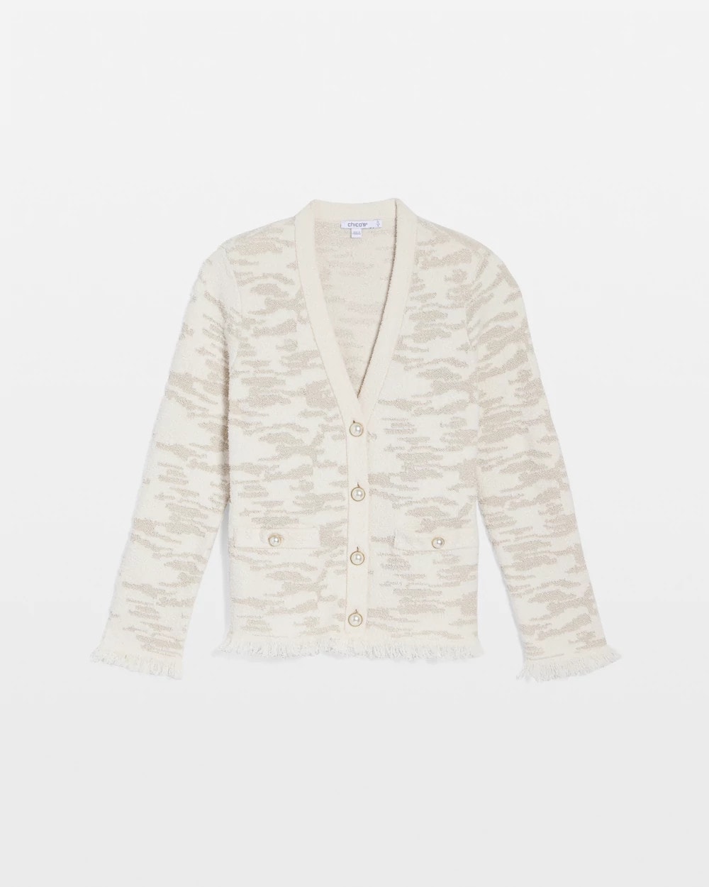 Fringe Textured V-Neck Cardigan