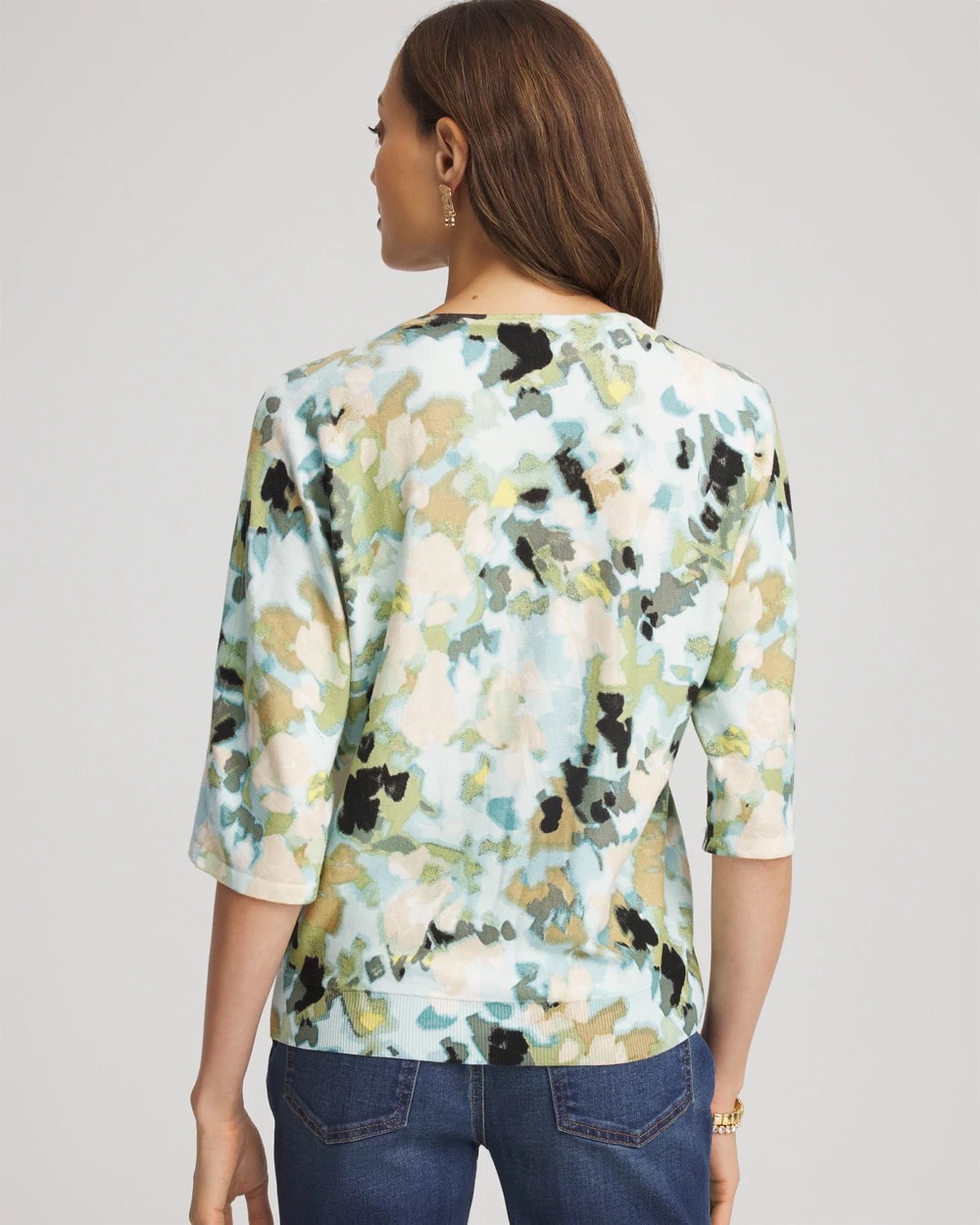 Printed Dolman V-Neck Pullover Sweater
