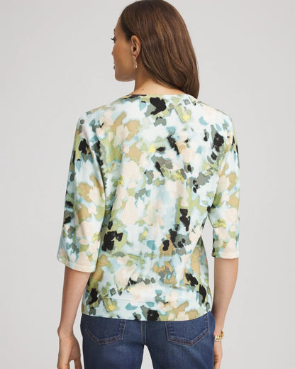 Printed Dolman V-Neck Pullover Sweater