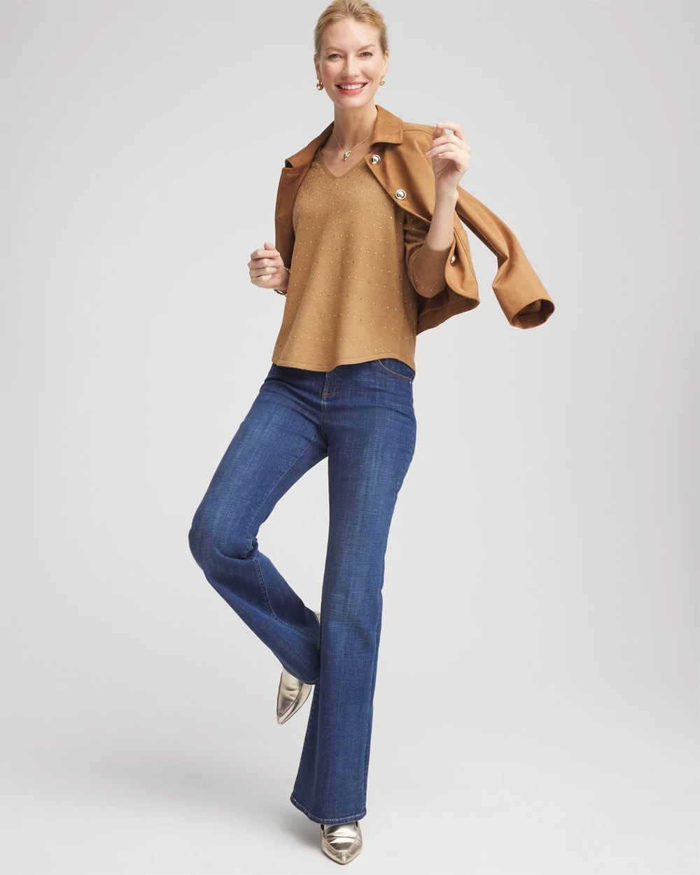 Ella V-Neck Embellished Pullover Sweater