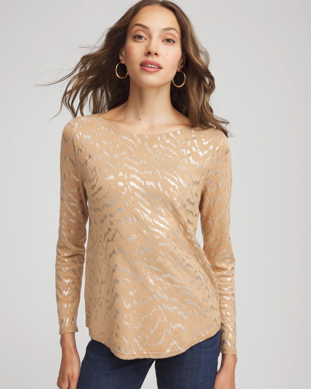 Ella Boatneck Foiled Pullover Sweater