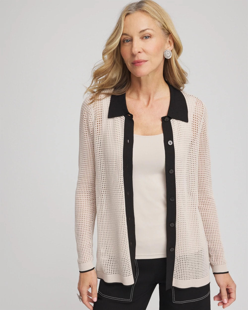 Pointelle Polo Cardigan