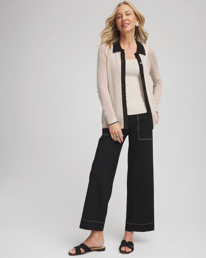 Pointelle Polo Cardigan