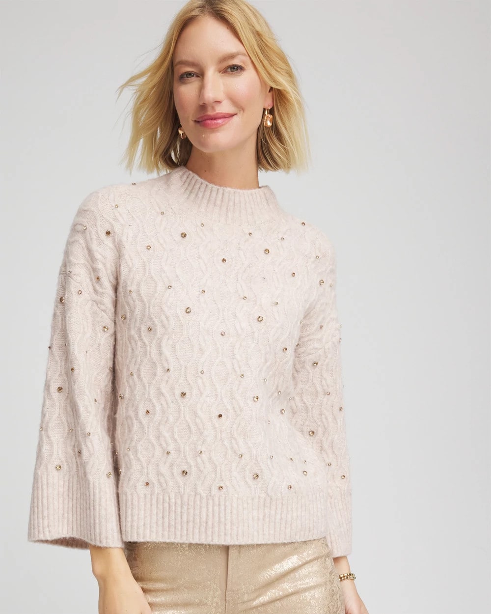 Sequined Cable Knit Sweater