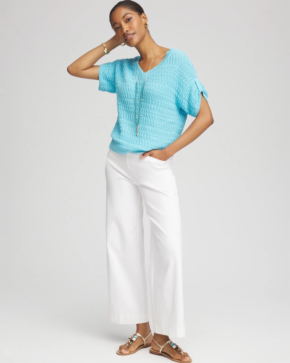 Sequin V-Neck Pullover Sweater