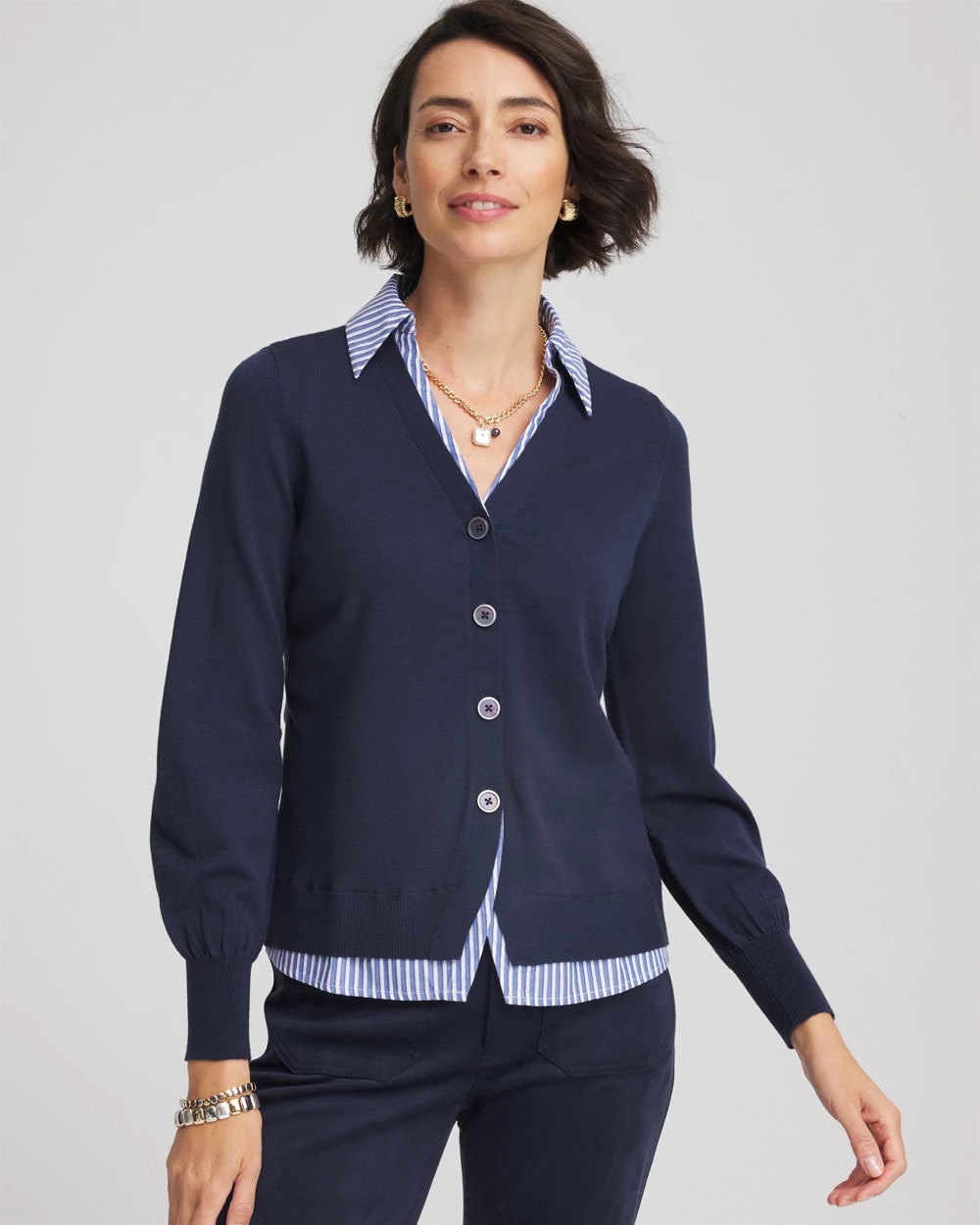 Striped Collared Cardigan Sweater