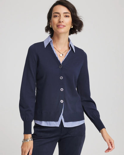 Striped Collared Cardigan Sweater