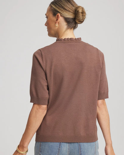 Embroidered Henley Pullover Sweater