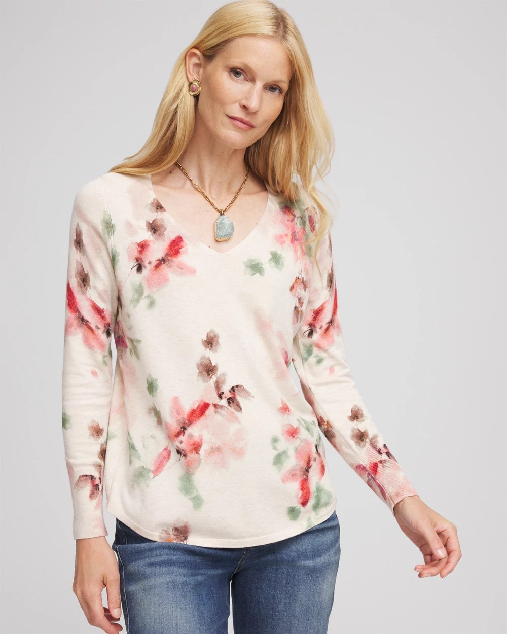 Ella Flowers & Cream Pullover Sweater