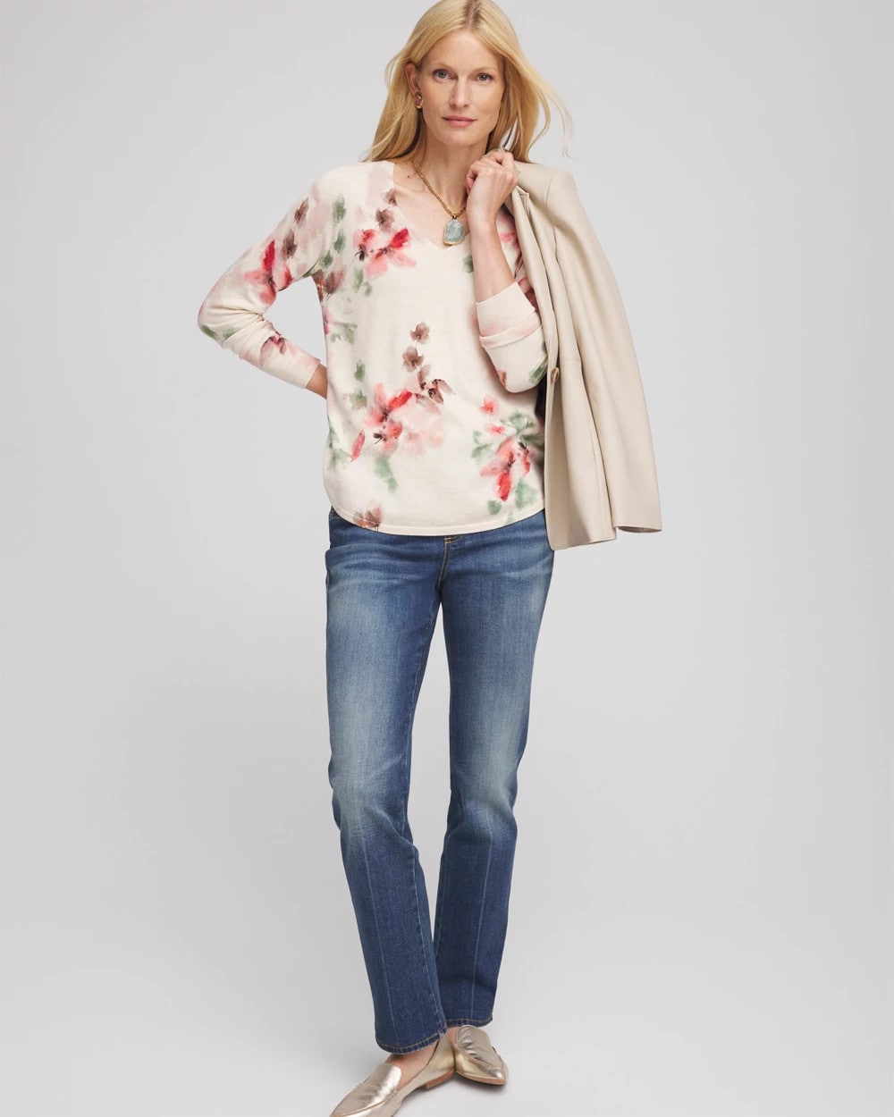 Ella Flowers & Cream Pullover Sweater