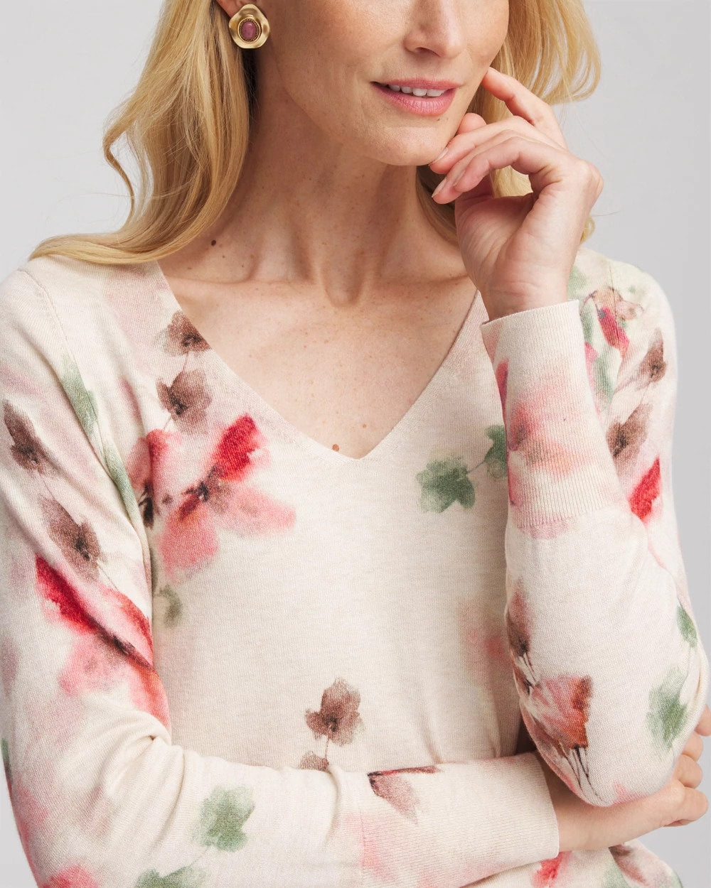 Ella Flowers & Cream Pullover Sweater