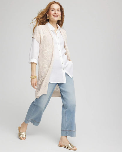Pointelle Open-Front Cardigan