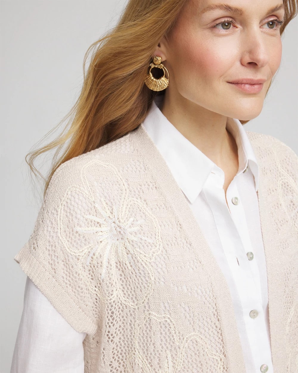 Pointelle Open-Front Cardigan
