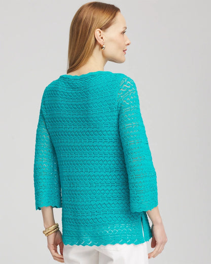 Pointelle Bateau-Neck Pullover Sweater