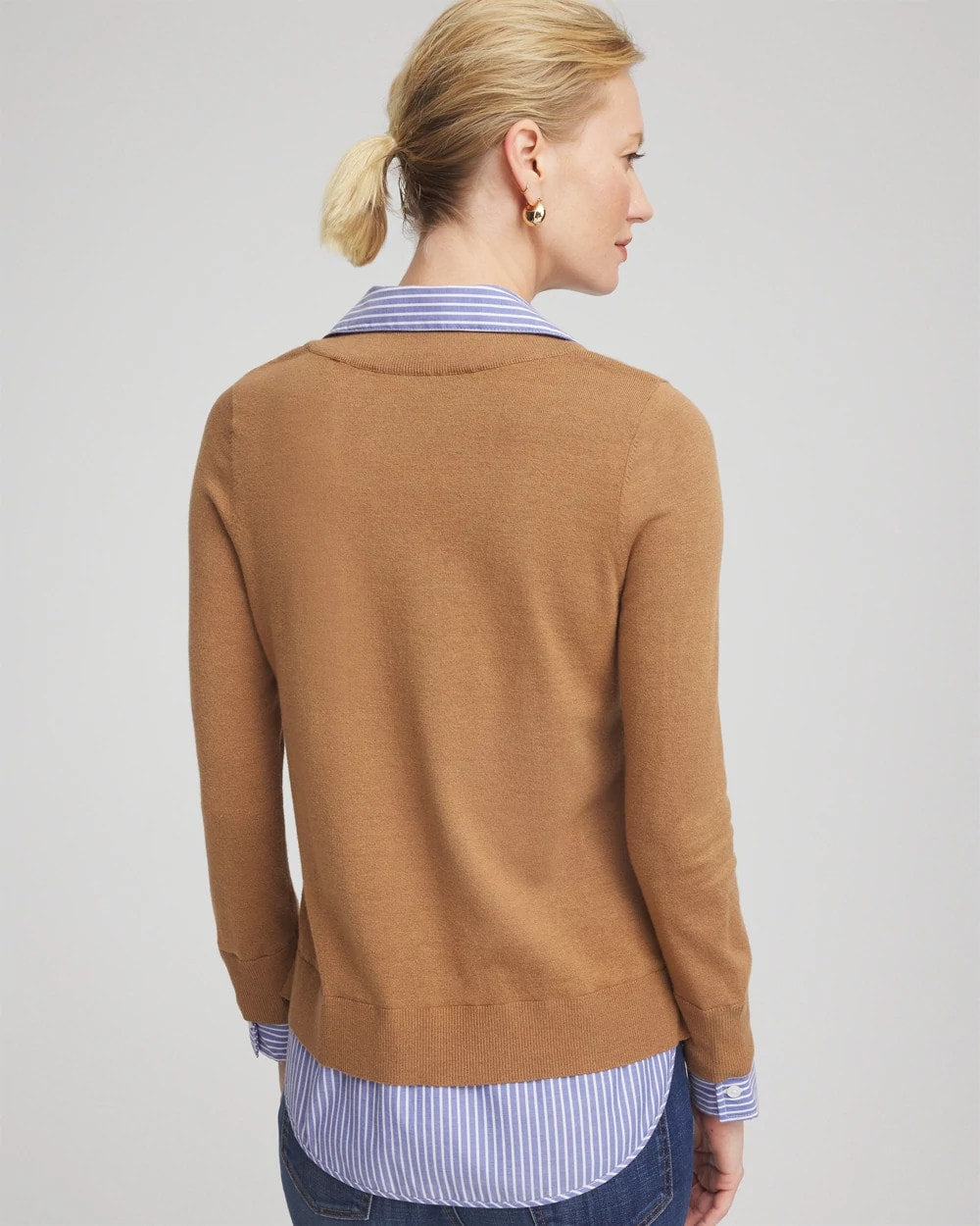 Camel Built-In Shirt Knit Sweater