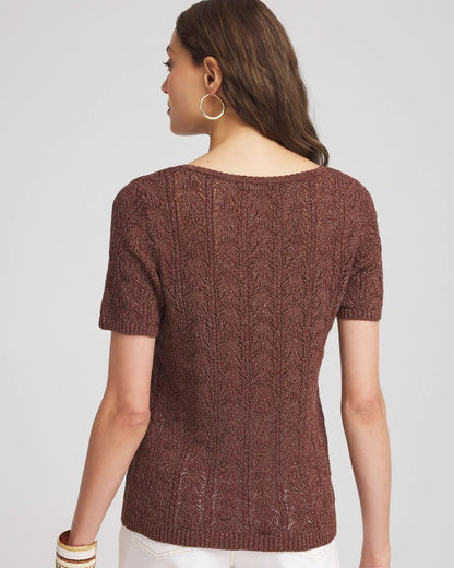 Pointelle Square-Neck Pullover Sweater