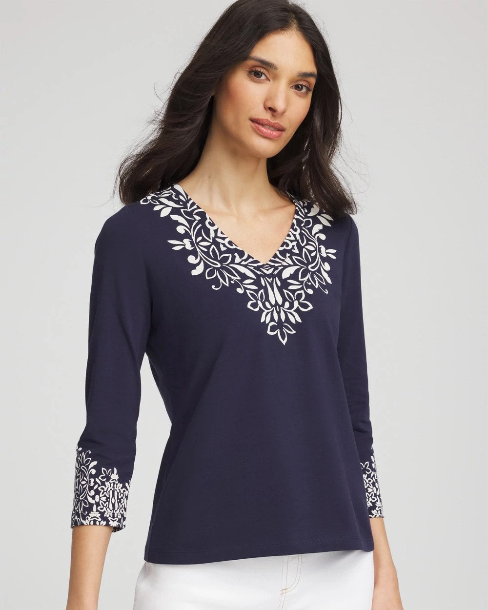 Chic Scroll 3/4 Sleeve Perfect Tee
