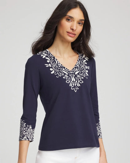 Chic Scroll 3/4 Sleeve Perfect Tee