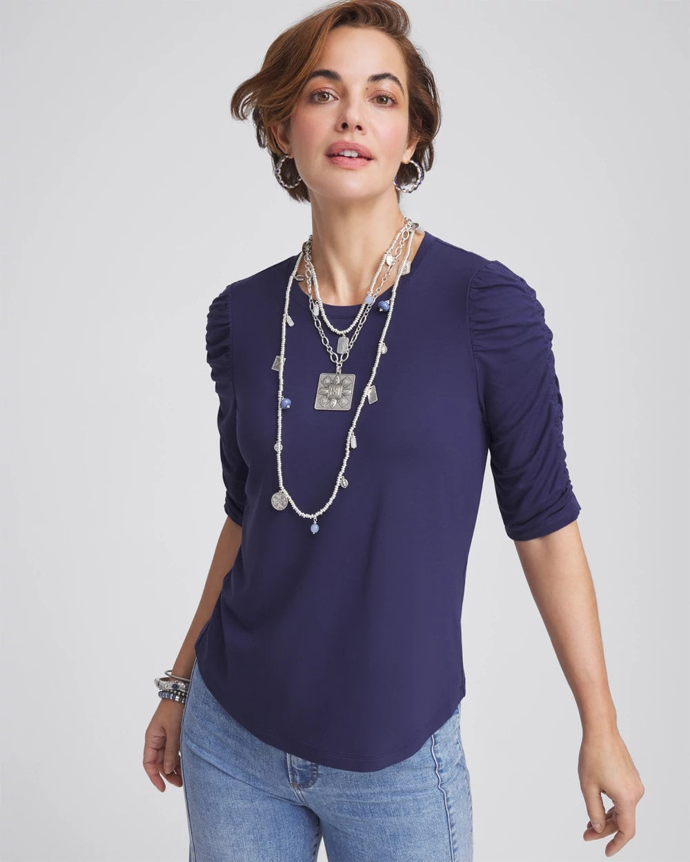 Ruched Sleeve Knit Tee