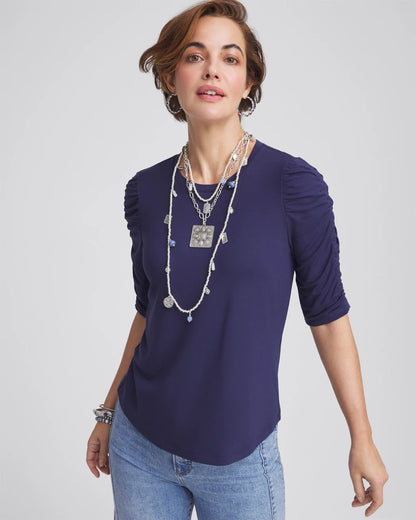 Ruched Sleeve Knit Tee