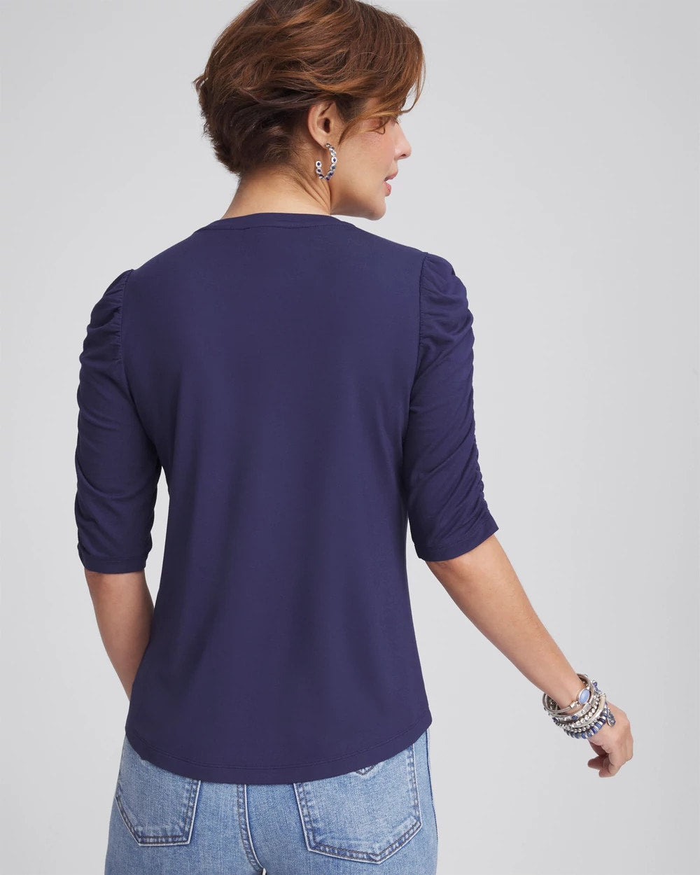 Ruched Sleeve Knit Tee