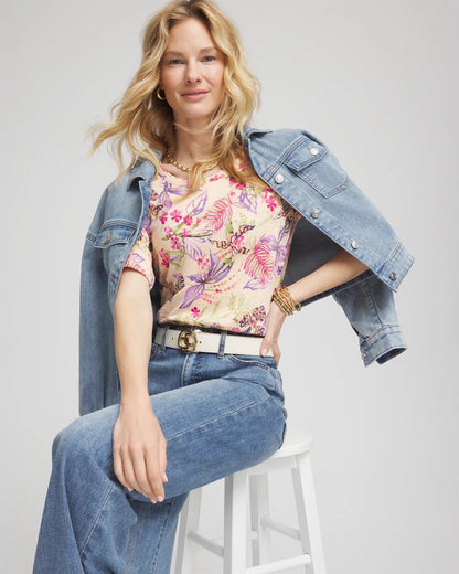 Tropical Floral Elbow-Sleeve Tee